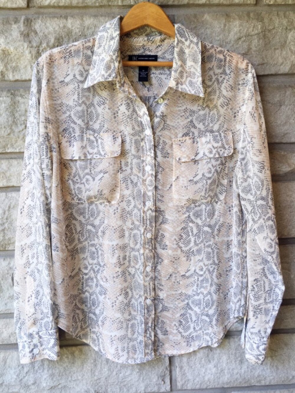 Snake Skin Print Long Sleeve Button Down Top